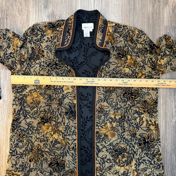 Coldwater Creek Women L Embroidered Floral Reversible Kimono Jacket Gold Black - Picture 5 of 9